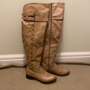 Tall Tan Faux Leather Boots- Size 7.5